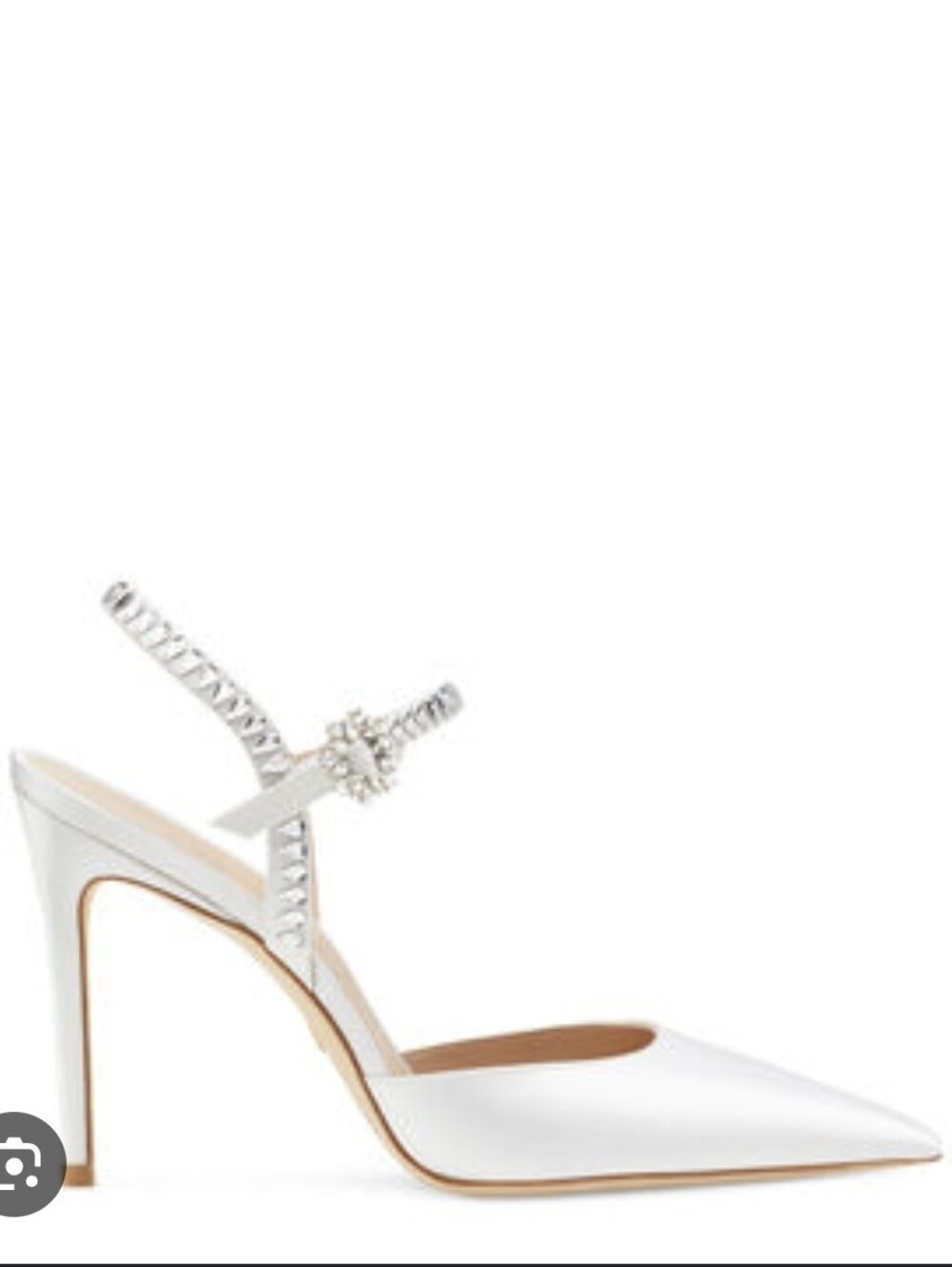 Stuart Weitzman White Pointed Slingback Heels with Crystal Accent